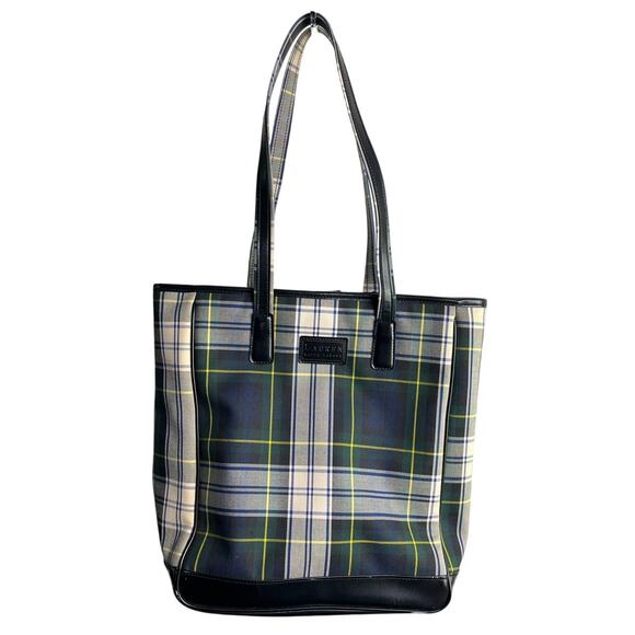 Lauren Ralph Lauren Purse Blue Green‎ Plaid Preppy ToteMagnetic Snap Button